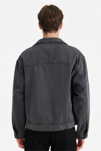 %100 Pamuk Oversize Geniş Kalıp Polo Yaka Düğmeli Cepli Yıkamalı Denim Ceket