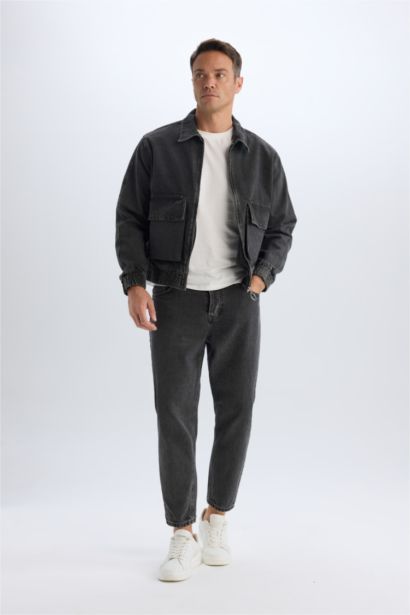 جاكيت جينز قصة مريحة بجيب وياخة بولو