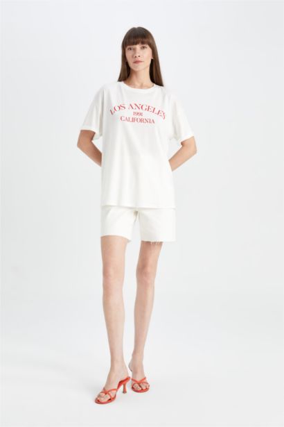 تيشيرت نص كم واسع برقبة مستديرة