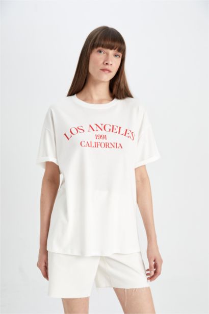 تيشيرت نص كم واسع برقبة مستديرة