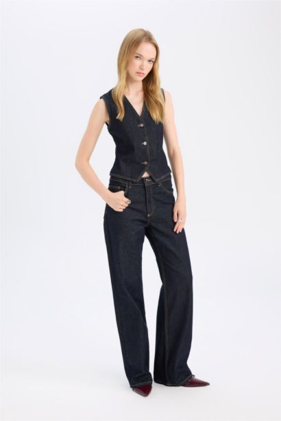 Straight Wide Fit Yüksek Bel Geniş Bol Paça Uzun Jean Pantolon