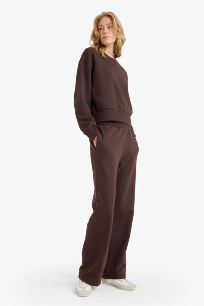 Straight Fit Thick Sweatshirt Fabric Trousers