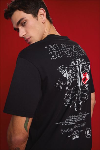 Boxy Fit Crew Neck Printed Short Sleeve T-Shirt