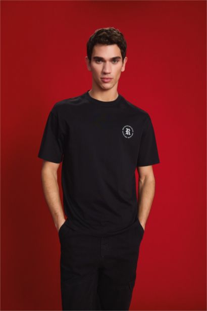 Boxy Fit Crew Neck Printed Short Sleeve T-Shirt