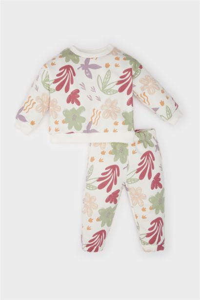 Ensemble Sweatshirt à col rond fleuri et pantalon à taille élastique pour Fille