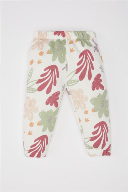 Ensemble Sweatshirt à col rond fleuri et pantalon à taille élastique pour Fille