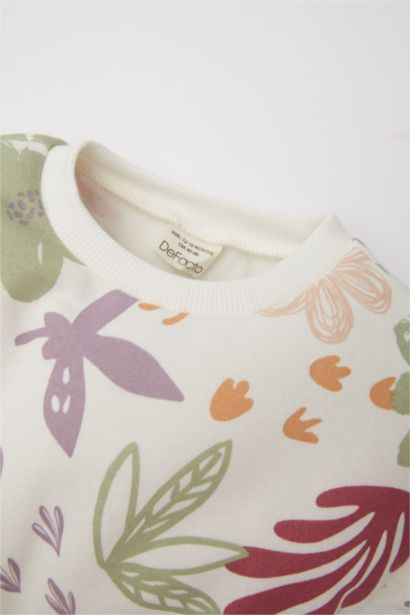 Ensemble Sweatshirt à col rond fleuri et pantalon à taille élastique pour Fille