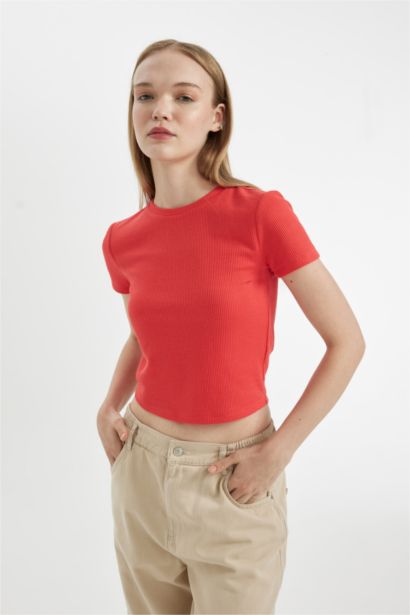 T-Shirt basique à Manches Courtes Coupe Slim pour Femme