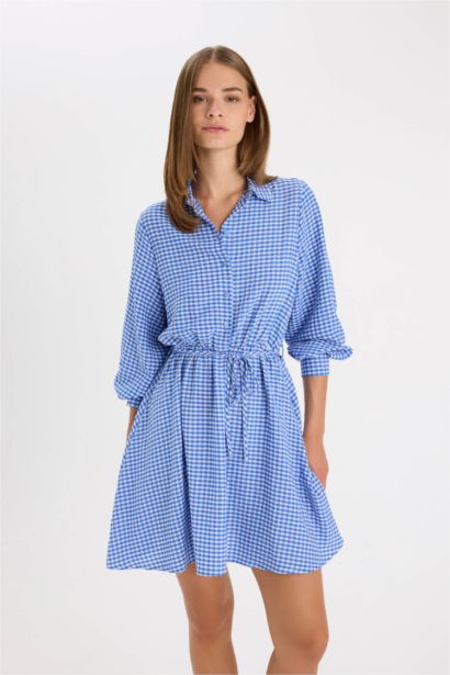 Shirt Collar Modal Long Sleeve Mini Dress