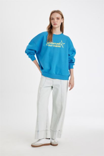 Sweat-shirt épais à col rond imprimé dans le dos pour Femme