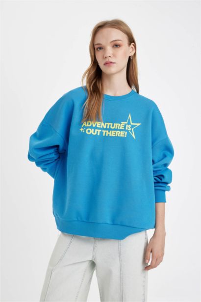 Sweat-shirt épais à col rond imprimé dans le dos pour Femme