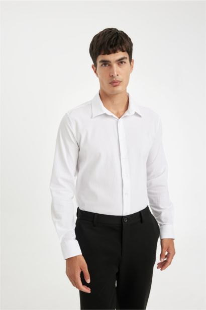 Modern Fit Crinkle Fabric Seersucker Patterned Shirt