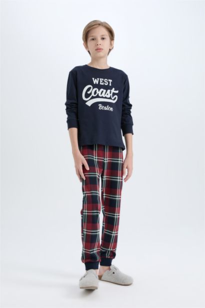 Boy Crew Neck Printed Top Bottom 2 Piece Pajama Set