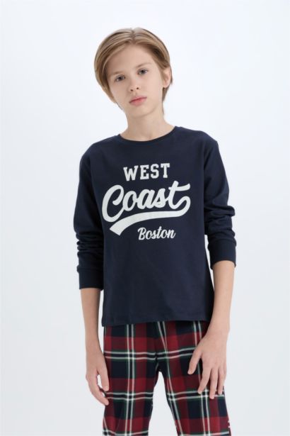 Boy Crew Neck Printed Top Bottom 2 Piece Pajama Set