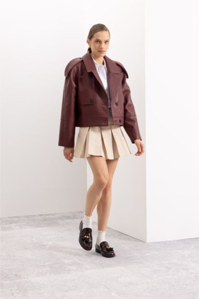 Piliseli Normal Bel Basıc Gabardin Mini Etek