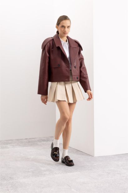 Piliseli Normal Bel Basıc Gabardin Mini Etek