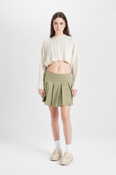 Mini Jupe en Gabardine à Taille Normale