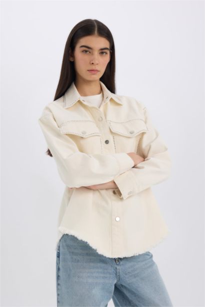 Oversize Fit Gabardine Long Sleeve Jacket Shirt