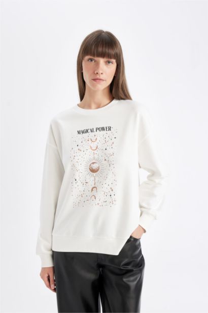 Sweat-shirt à col rond imprimé Coupe décontracté pour Femme