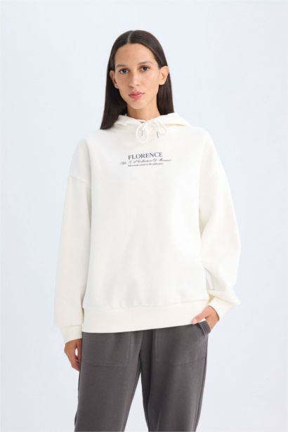 Oversize Hooded Printed Thick Casual Sweatshirt