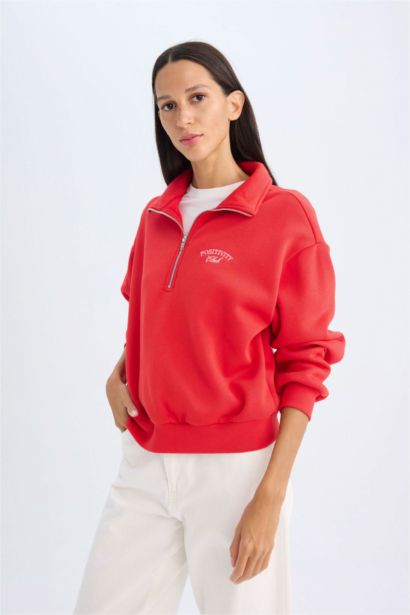 Sweat-shirt coupe régulière imprimé à manches longues à demi Fermeture éclair