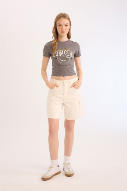 T-Shirt Slim à Manches Courtes imprimé à Col rond