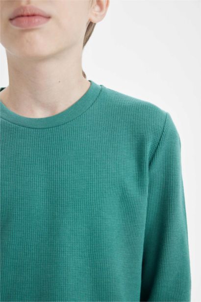 طقم بيجاما اولادي وافل أخضر قصة عادية - قطعتين