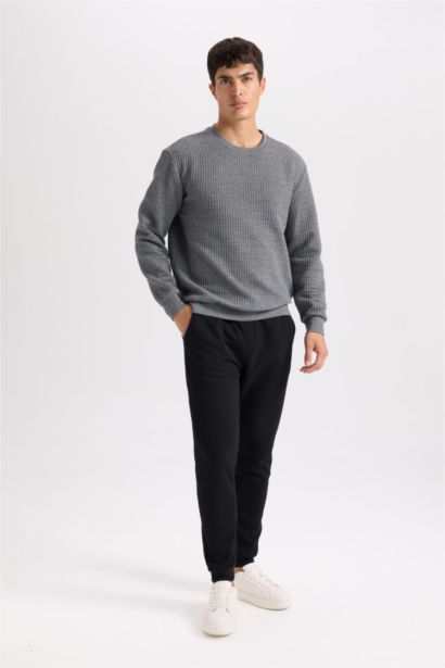 Gri Regular Fit Bisiklet Yaka Jakarlı Sweatshirt