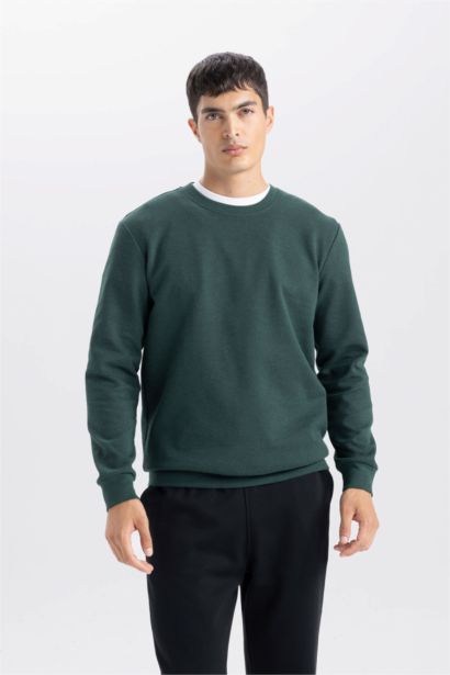 Regular Fit Bisiklet Yaka Jakarlı Sweatshirt