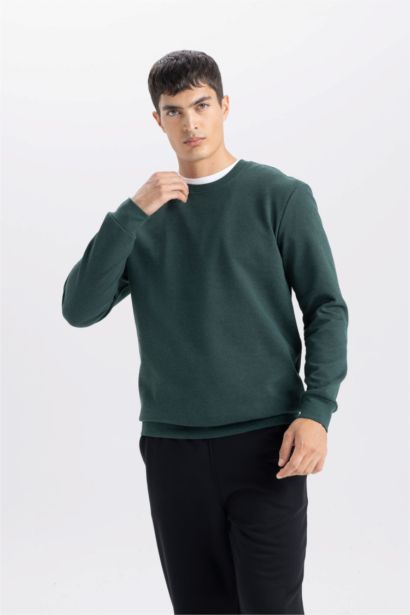 Regular Fit Bisiklet Yaka Jakarlı Sweatshirt
