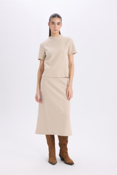 A Kesim Beli Lastikli Basıc Normal Bel Maxi Etek