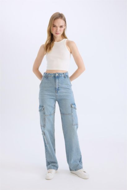 Wide Leg High Waist Straight Leg Washed Jeans