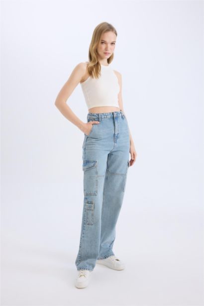 Wide Leg High Waist Straight Leg Washed Jeans