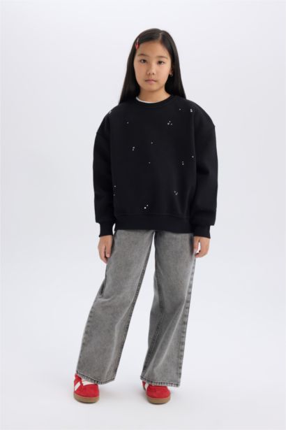 Sweatshirt Oversize à col rond avec pierres pour fille