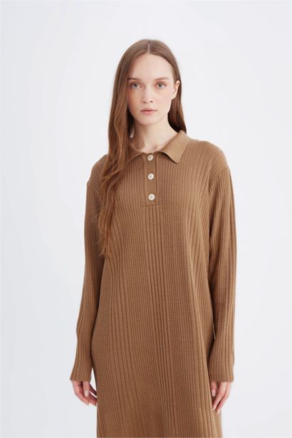 Regular Fit Polo Neck Basic Maxi Knit Dress