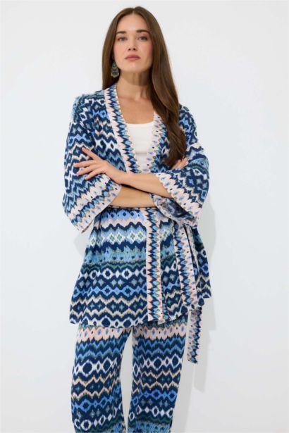 كيمونو مطبوع قصة مريحة بحزام