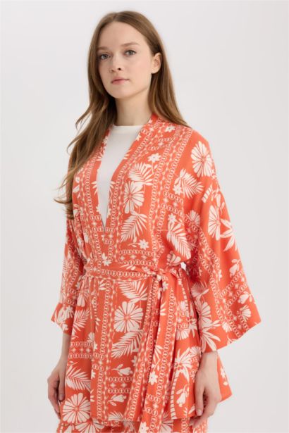 Kimono à motifs avec ceinture Coupe décontractée