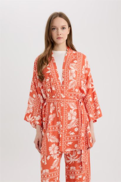 Kimono à motifs avec ceinture Coupe décontractée