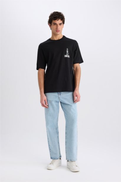 تي شيرت نص ردن اوفر سايز بياخة مستديرة من ون بيس