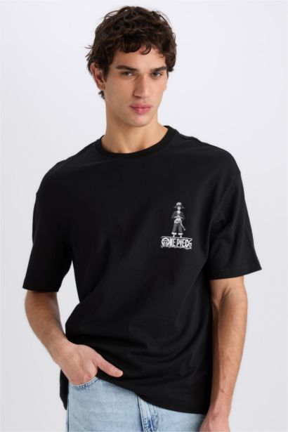 تي شيرت نص ردن اوفر سايز بياخة مستديرة من ون بيس