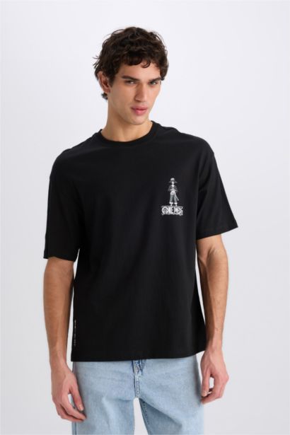 تي شيرت نص ردن اوفر سايز بياخة مستديرة من ون بيس