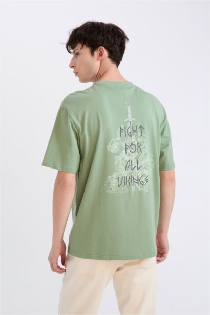 Boxy Fit Vikings Valhalla Crew Neck Printed Short Sleeve T-Shirt