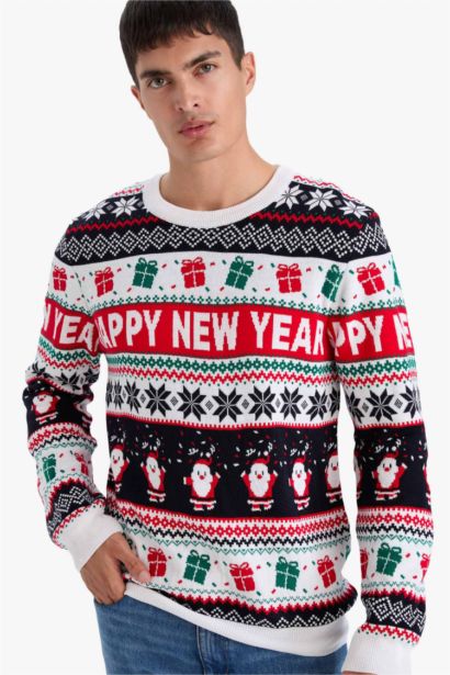 Christmas Themed Standard Fit Crew Neck Knit Pullover