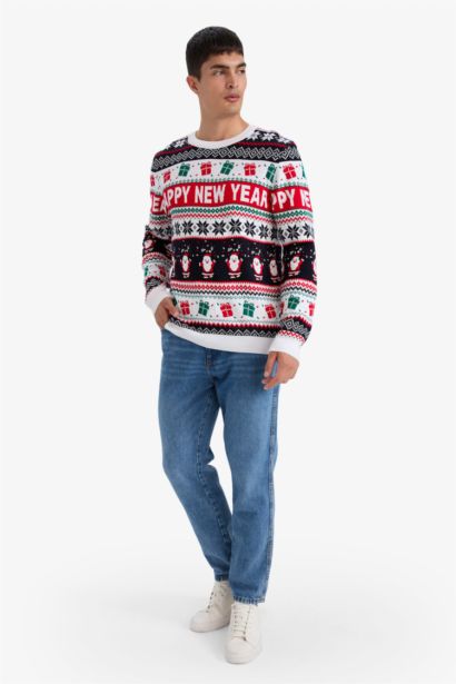 Christmas Themed Standard Fit Crew Neck Knit Pullover