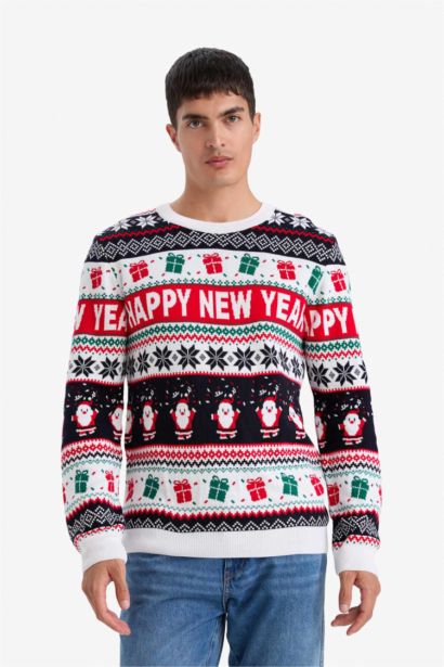 Christmas Themed Standard Fit Crew Neck Knit Pullover