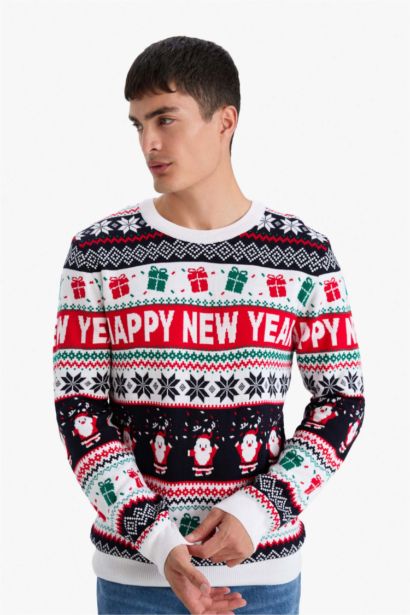 Christmas Themed Standard Fit Crew Neck Knit Pullover