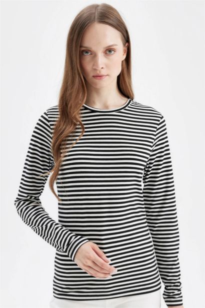 Striped Long Sleeve Basic T-Shirt Tunic