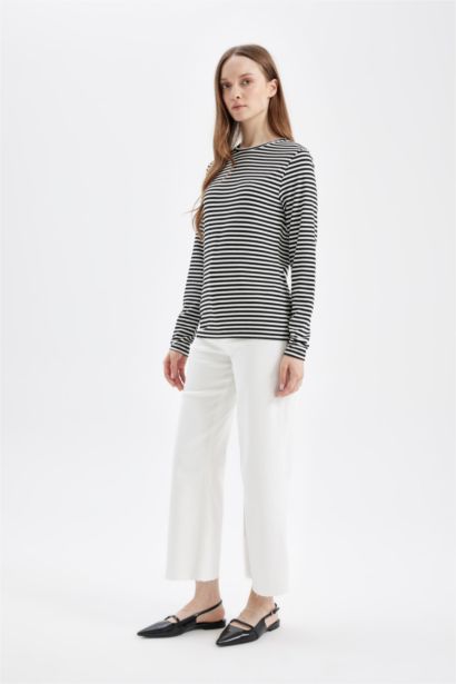 Striped Long Sleeve Basic T-Shirt Tunic