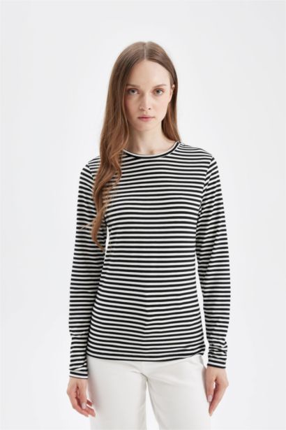 Striped Long Sleeve Basic T-Shirt Tunic