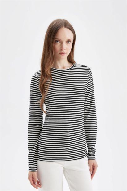 Striped Long Sleeve Basic T-Shirt Tunic